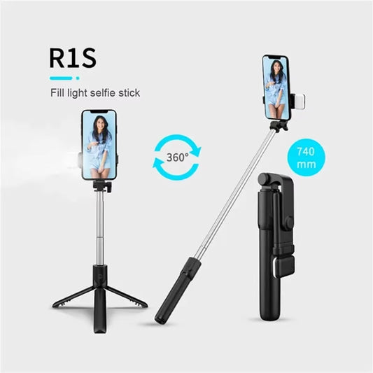 Cell Phone Selfie Stick Tripod Bluetooth Remote Wireless Selfi Stick Phone Holderstand with Beauty Fill Light for Phone