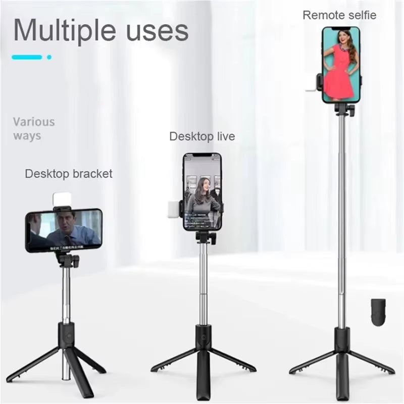 Cell Phone Selfie Stick Tripod Bluetooth Remote Wireless Selfi Stick Phone Holderstand with Beauty Fill Light for Phone