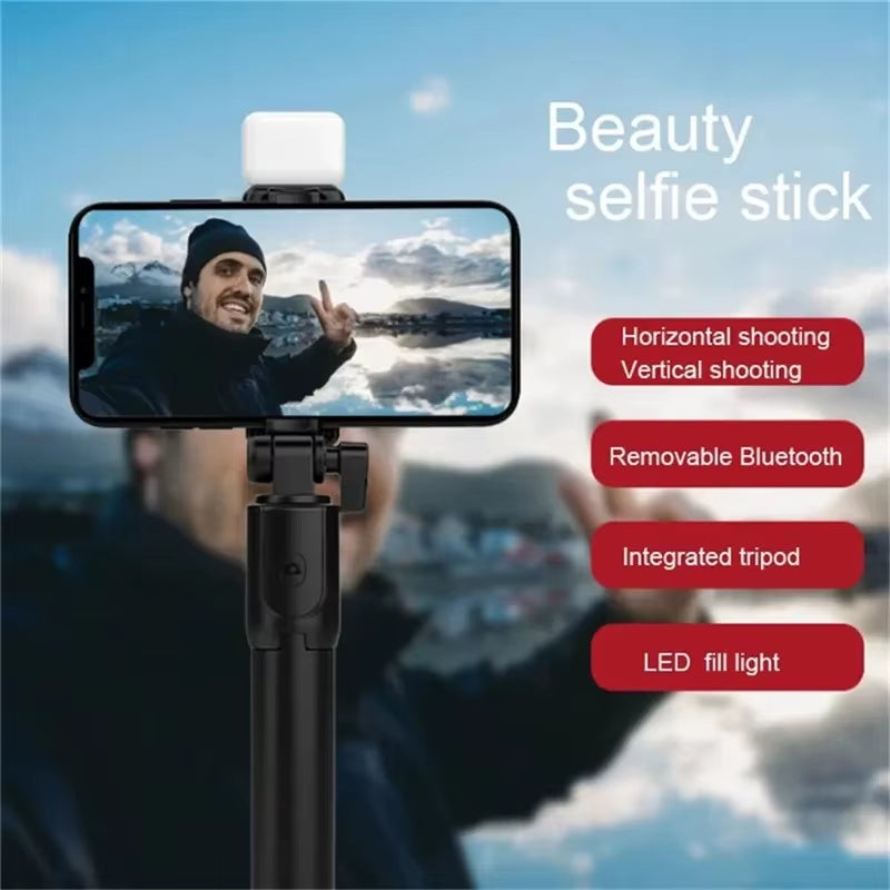 Cell Phone Selfie Stick Tripod Bluetooth Remote Wireless Selfi Stick Phone Holderstand with Beauty Fill Light for Phone